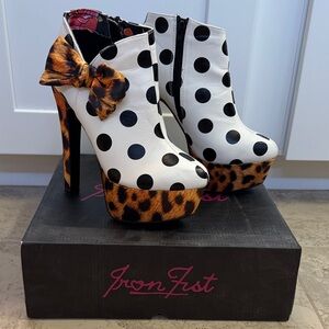 Iron Fist Lolita Love Platform Black and White Polka Dot Leopard Heels